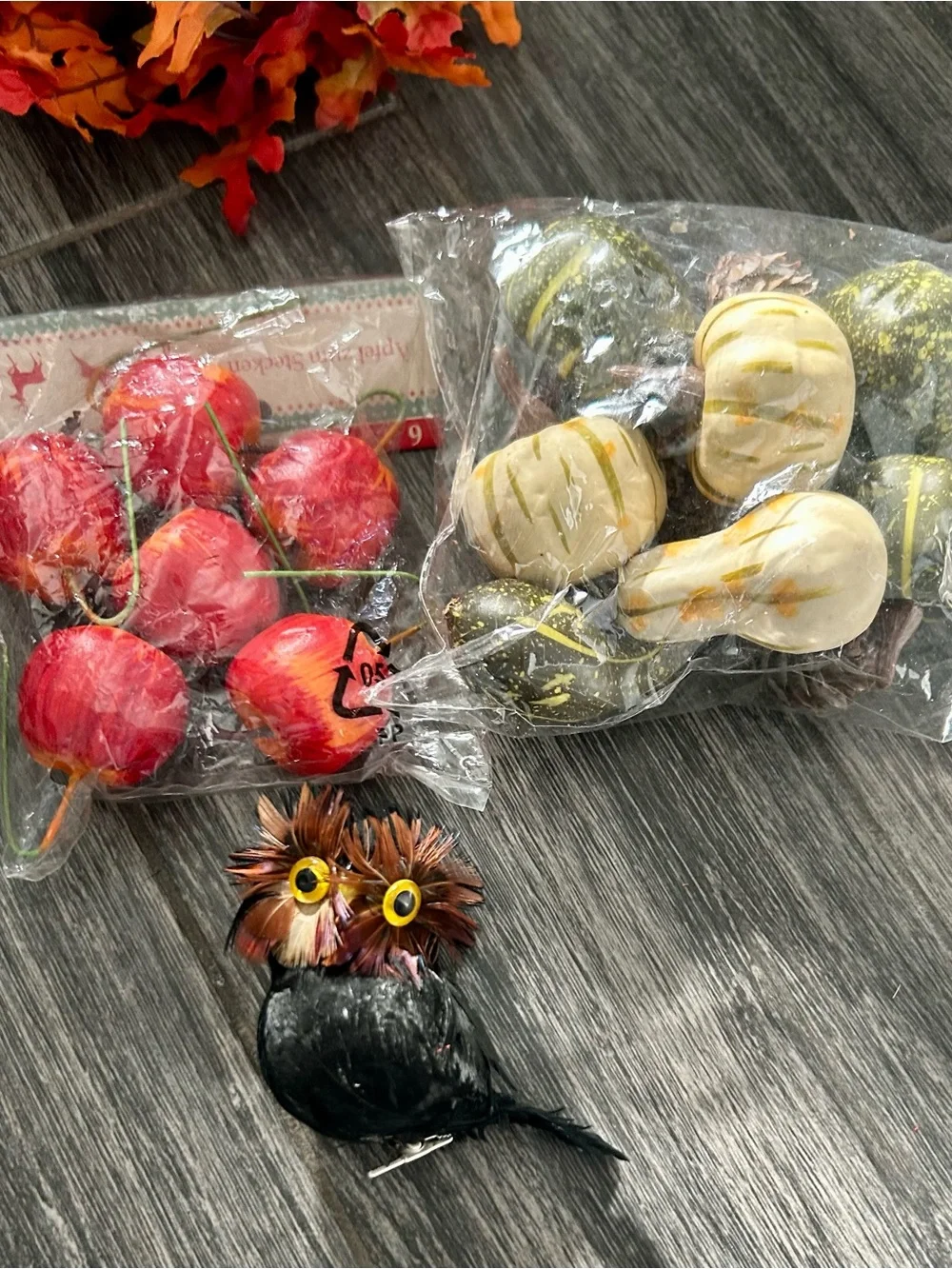 Autumn fall Cotton & Floral Decorative lot pumpkin owl Brown, Red, Orange rustic